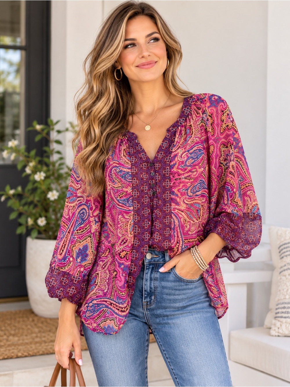 Anthropologie Pink Purple V Neck Top Blouse Sheer Boho Cottagecore  Fairycore